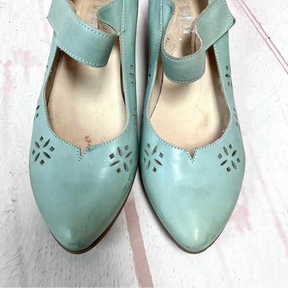 Anthropologie Fidji Aqua Leather Filigree Cutout May Janes - Picture 2 of 7